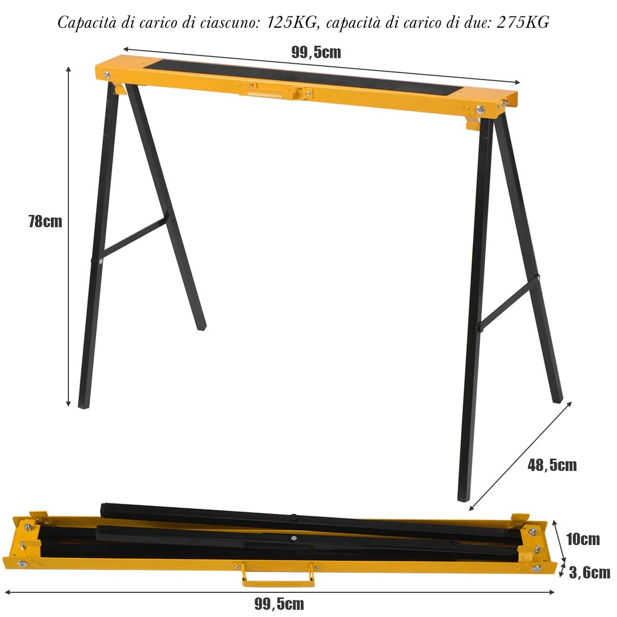 GYMAX Coppia Cavalletti per Segare, Carico 275 kg, Trespoli Pieghevole, Telaio in Metallo, Stabile, Portatile e Leggero, Set di 2 Cavalletti da Lavoro (1)