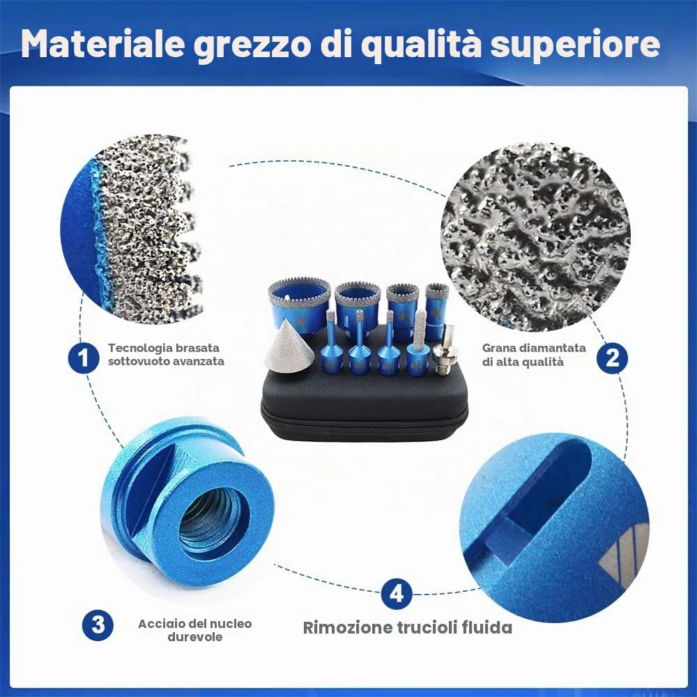 Punta per Trapano Diamantata Set - 6/6/8/25/35/50/68mm+10MM Versatile Fresa Diamantata+50mm Fresa Diamantato+Gambo Esagonale a M14 Filo per Porcellana Granito Piastrella Marmo Taglio a Secco