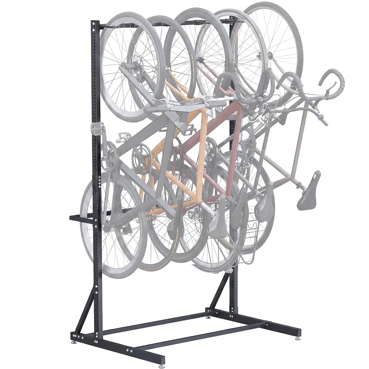 Portabici Garage per 5 Biciclette, Portabici Verticale in Acciaio al Carbonio Capacità di Carico max 136 kg, Portabici da Terra Universale per Rangement Casa, Interno o Garage