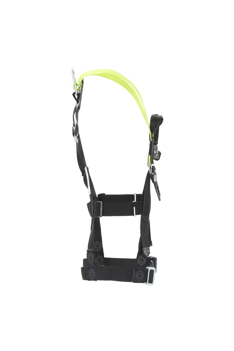 MILLER Honeywell Imbracatura integrale H500 Industrial Standard IS5 con fibbie automatiche per gambe a sgancio rapido, fibbie toraciche a clip automatica, peso 140 kg, verde agrumi, misura 1, 1036113