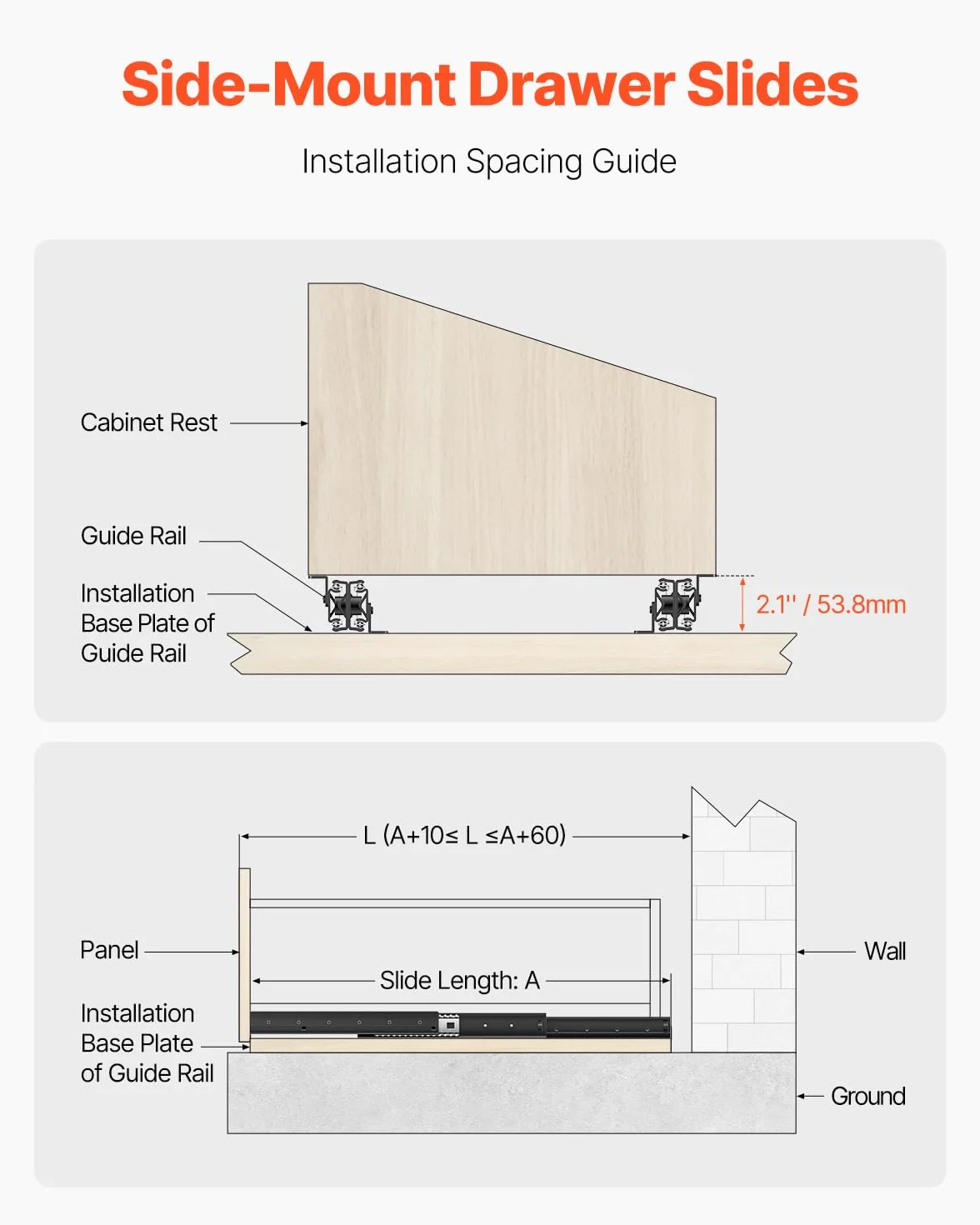 VEVOR Guide per Cassetti Sottotop, Guide per Mobili Sottoscala con Cuscinetti a Sfera a Estensione Completa, Capacità 117 kg, Guide Resistenti, per Sostituzione, Nero 800 mm, 1 Paio
