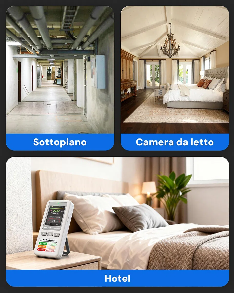 HOUND-1011S Rilevatore di Radon Portatile, Leggero, Dati 12H, Sensore Preciso, Monitoraggio 45 Giorni, Facile da Usare, Misurazioni Breve/Lungo Termine in pCi/L o Bq/m³ per Cantina