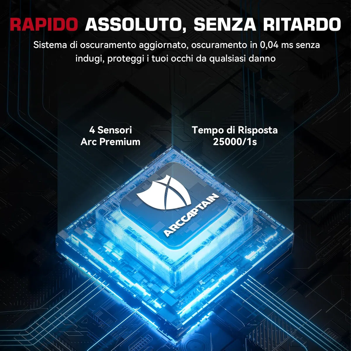 ARCCAPTAIN Casco da saldatura auto oscurante, maschera per saldatura ad energia solare con 4 sensori ad arco, chiarezza ottica 1/1/1/1 e tonalità regolabile 4/9-13 casco saldatore