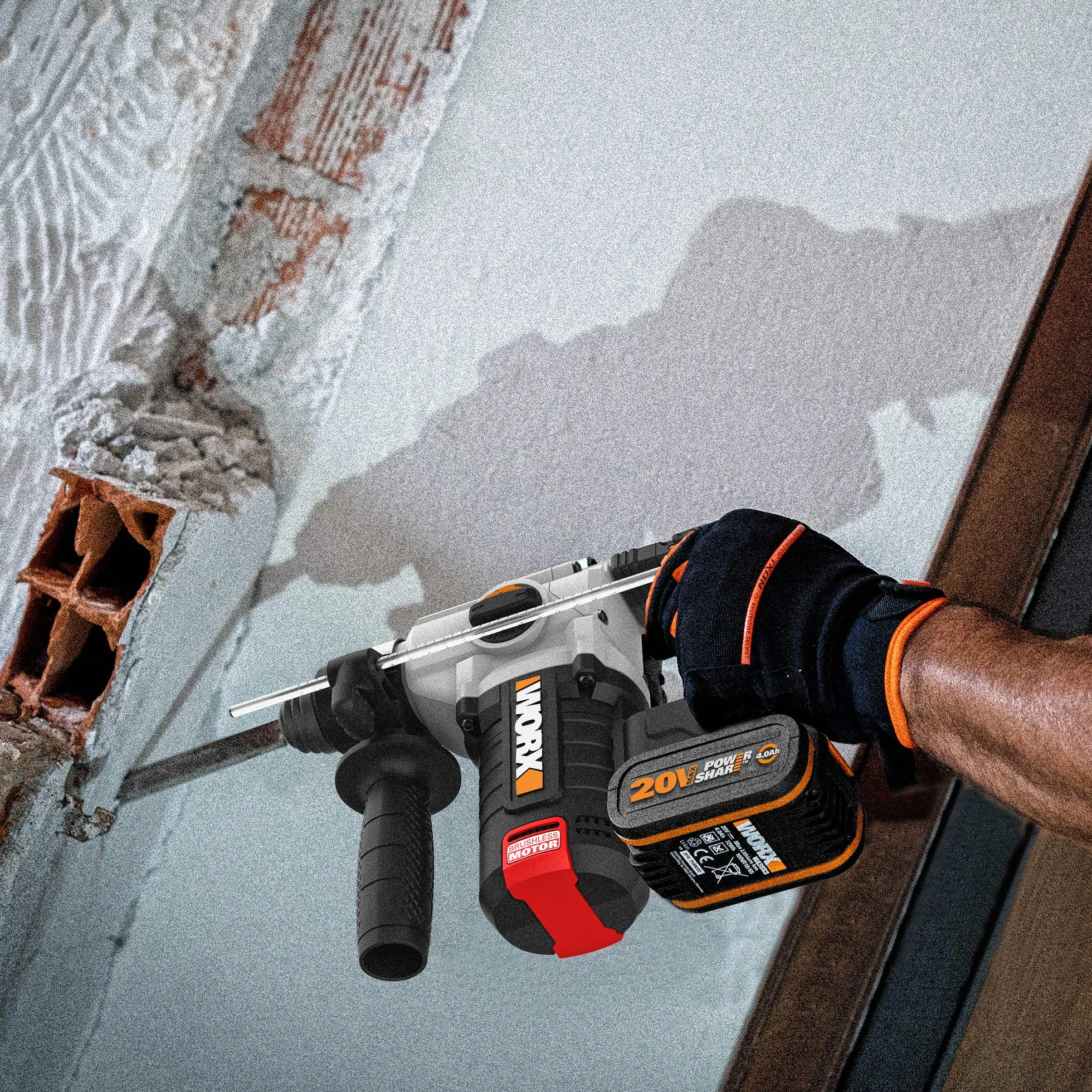 WORX Martello perforatore a batteria WX380.1, Powershare, 4,0 Ah, motore senza spazzole, tecnologia anti-vibrazione
