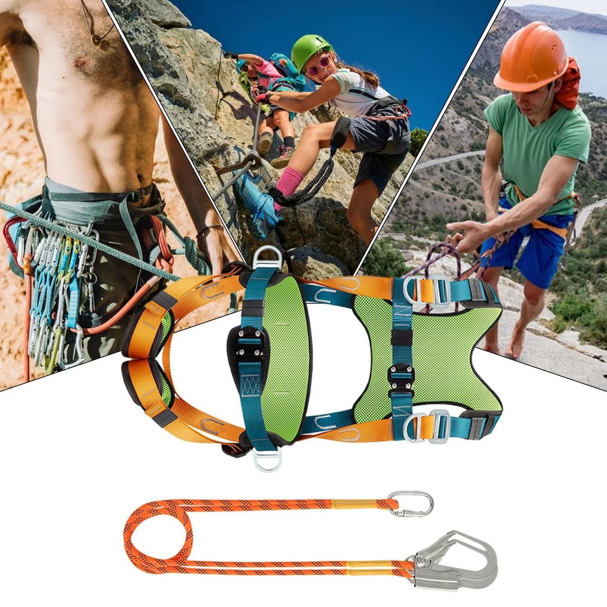 Generico Imbracatura Anticaduta | Kit di Sicurezza per Tetti con Cintura Corpo e Imbracatura - Cintura con Imbragatura Completa Comoda e Gancio Rapido per Arrampicata Escursionismo e Sport Esterni