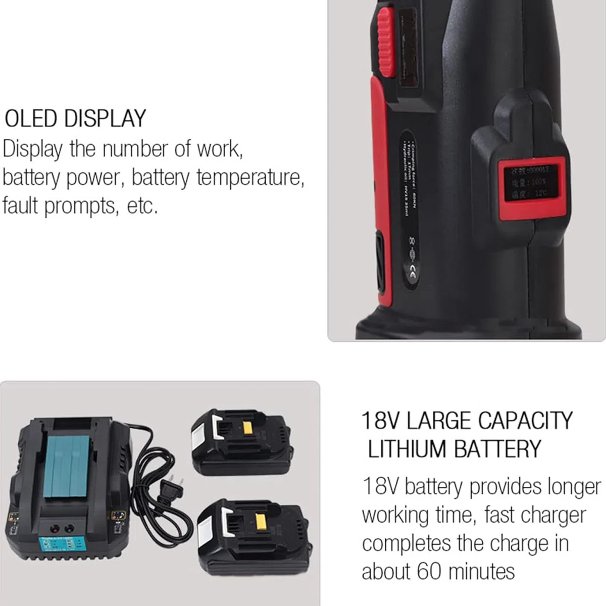 Pinzatrice multistrato a batteria,Set completo di utensili idraulici professionali contenente Rechargeable Hydraulic Crimping Tool, 11 stampi più comunemente utilizzati (che coprono 10-300 mm²)
