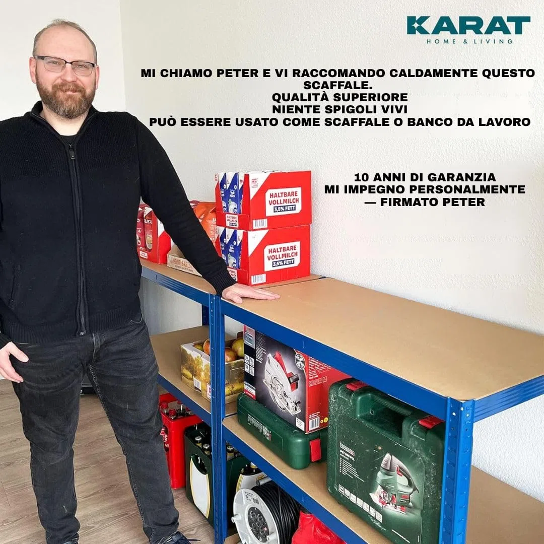 KARAT Scaffalatura per carichi Pesanti - Lakota - Set da 2 Pezzi, scaffalatura, Cantina, Magazzino, 5 Ripiani Regolabili (Blu, 40 x 90 x 180 cm)