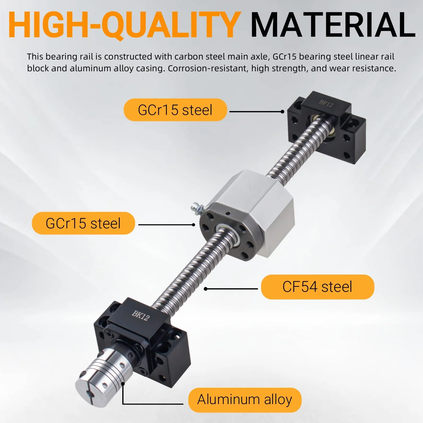 Mandrino filettato SFU1605-500 mm, in acciaio inox, guida lineare con supporto BK12/BF12, alloggiamento del dado DSG16H, dado a sfera e frizione per macchina da incisione