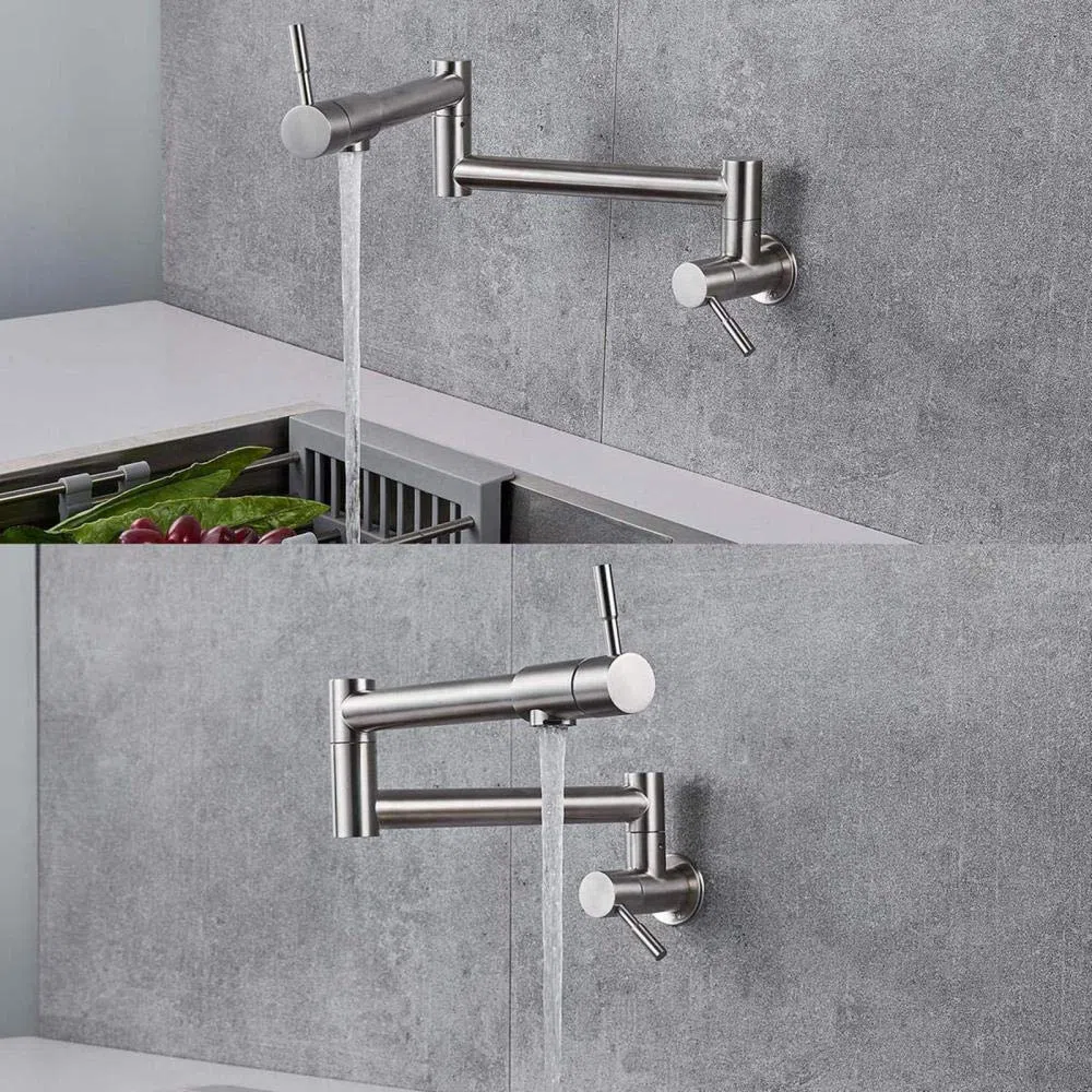 304Acciaio Inox Spazzolato Miscelatore Rubinetti Per Cucina Riempipentole A Muro, Doppia Manopola Calda E Fredda A Scomparsa Multifunzione, Rubinetto Cucina Lavelli Cucina Miscelatore Miscelatore