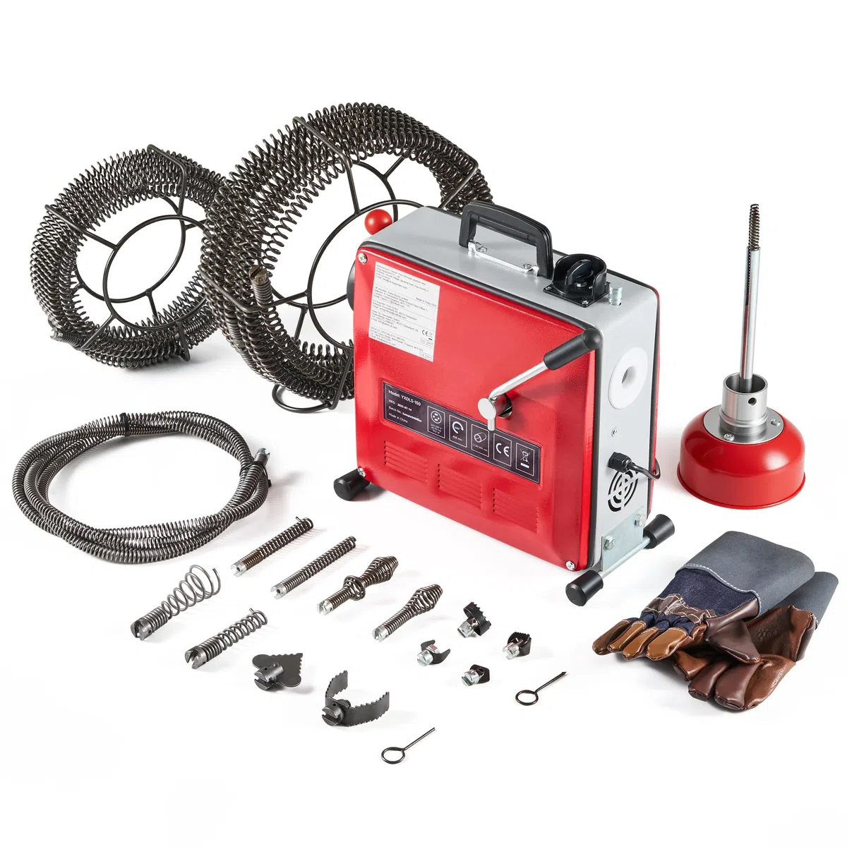 ZELCAN 850W Macchina Sturatubi Elettrica, Macchina per la Pulizia dei Tubi della Coclea, Pulitore Elettrico di Scarico per Tubi da 20-200 mm, Drenaggio a Spirale con Scovolini Teste e 27m Molle