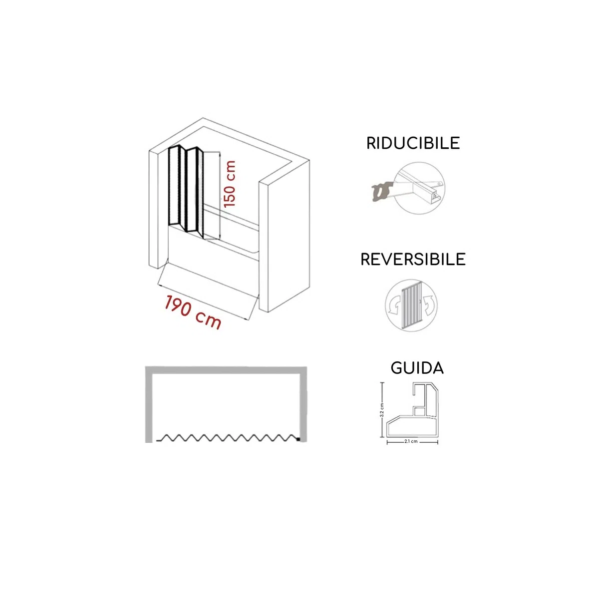 Box Vasca in PVC per Nicchia 190 cm a un lato con apertura laterale Londra