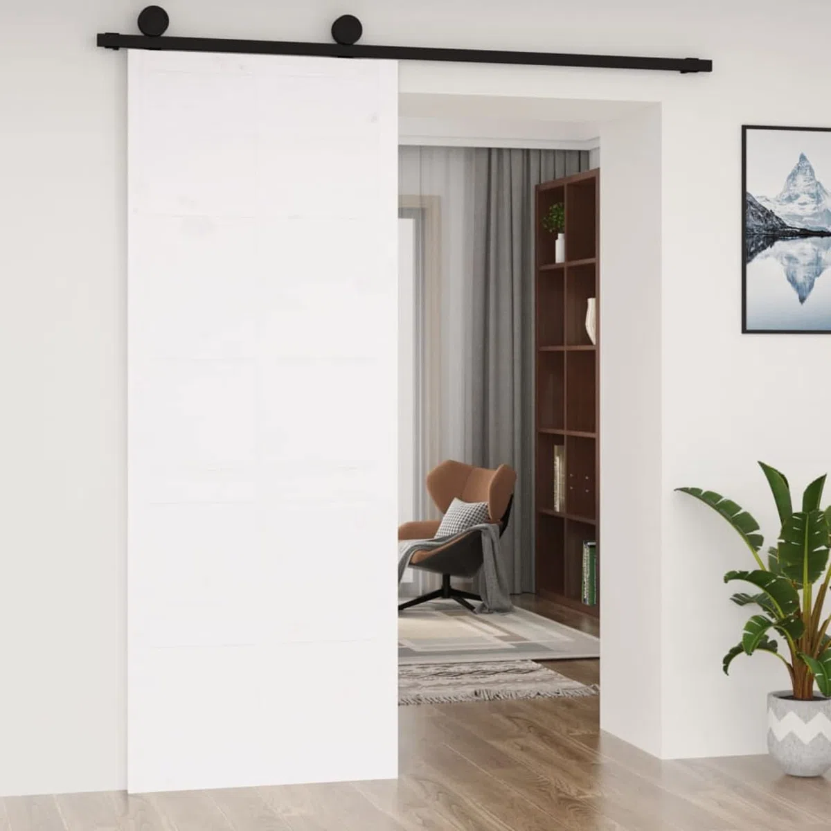 Tidyard Porta del Granaio,Porta Scorrevole in Legno,Porta Scorrevole Interna Bianca 80x1,8x214 cm in Legno Massello di Pino