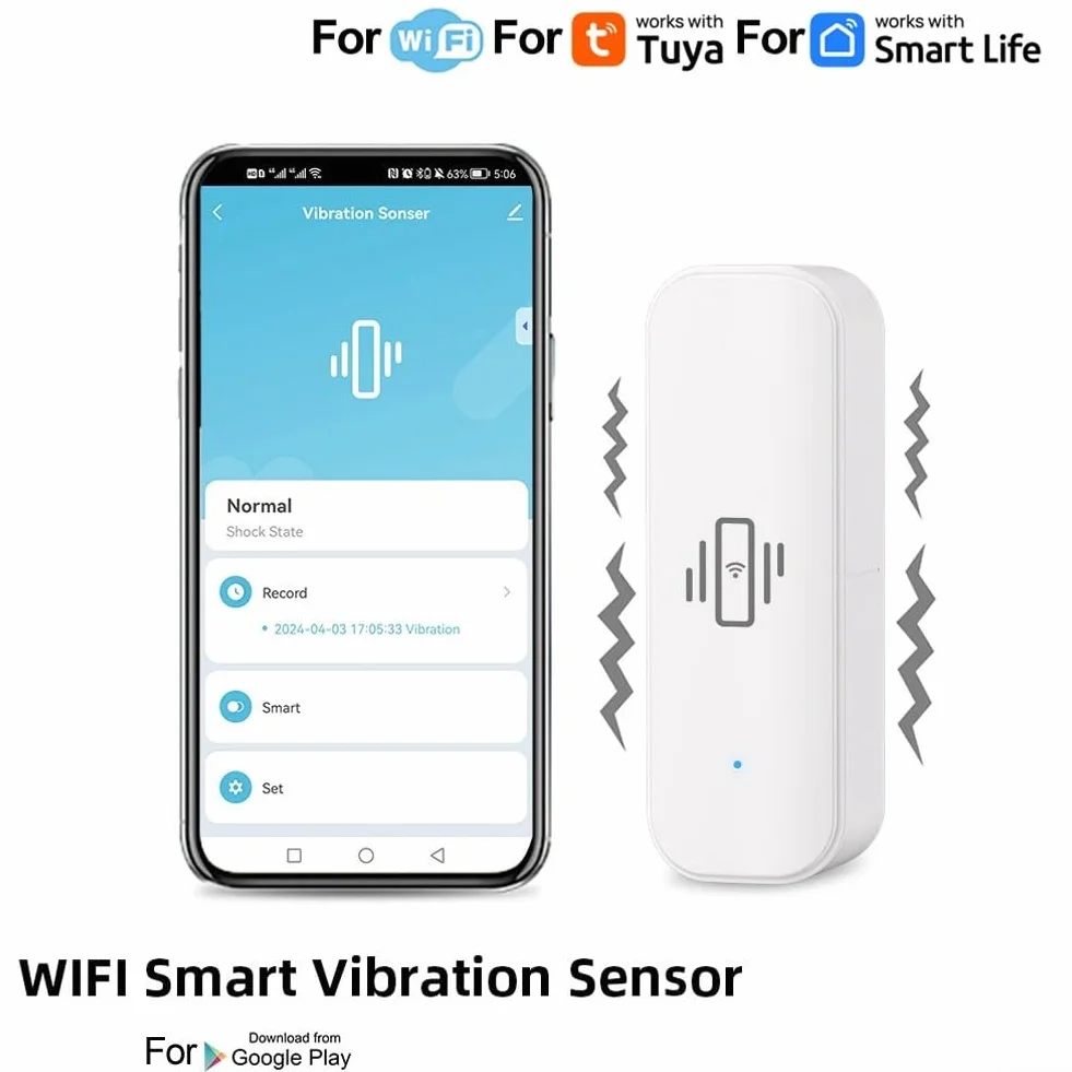 Sensore di vibrazione WiFi, mini rilevatore wireless di rottura del vetro per allarme e automazione domestica intelligente, nessun hub richiesto, compatibile con Tuya/per Smart Life APP (5 pezzi)