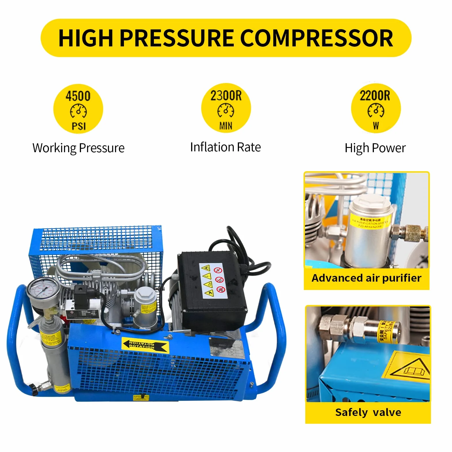 TUDIVING-4500Psi Compressore d'aria subacquea, compressore d'aria Pcp, compressore subacqueo ad alta pressione per il riempimento del serbatoio subacqueo/pistola ad aria compressa (220V Automatic)