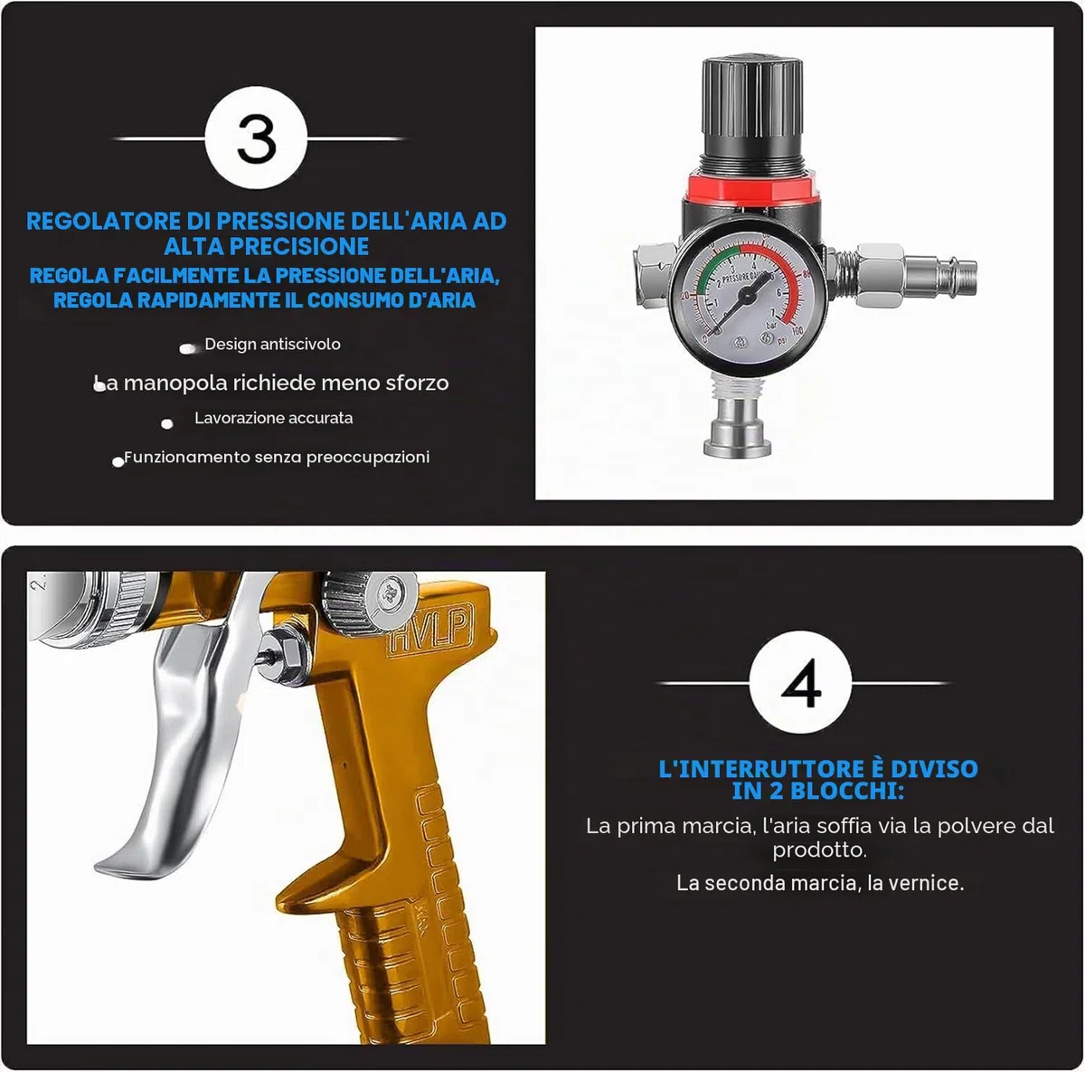 HVLP Pistola a spruzzo ad alta atomizzazione Pistola a spruzzo per riparazioni di piccoli mobili per auto con regolatore di pressione dell'aria Serbatoio vernice da 600cc 1.4/1.7/2.0mm ugello
