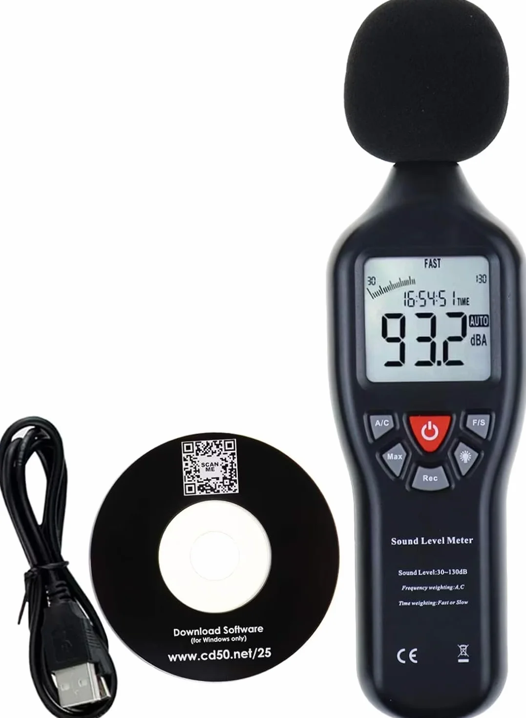 Misuratore di livello professionale audio con retroilluminazione display ad alta precisione di misura 30dB-130dB (con e senza Record Function)