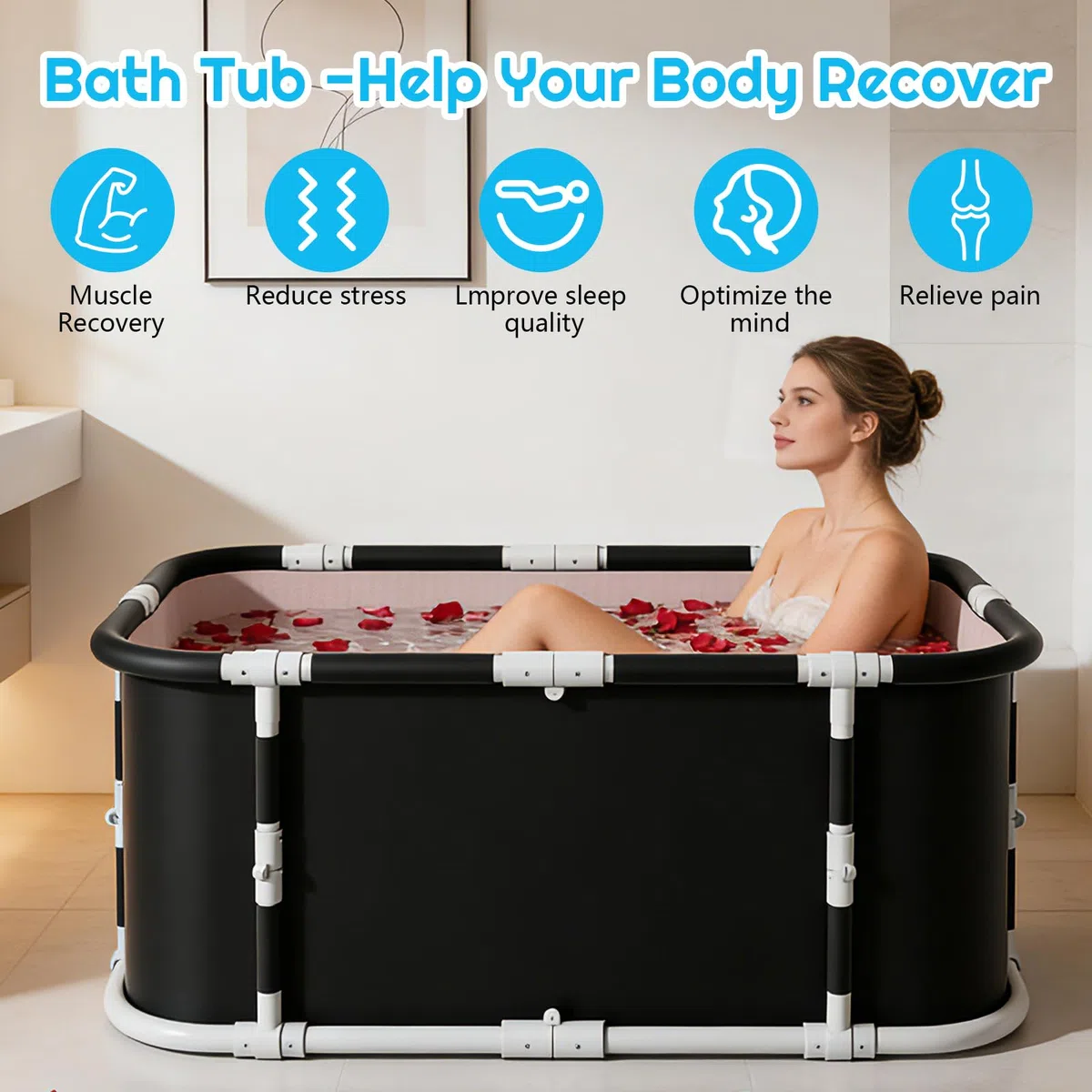 YYW Vasca da bagno pieghevole, grande vasca da bagno portatile per casa all'aperto palestra (set da 3 pezzi)