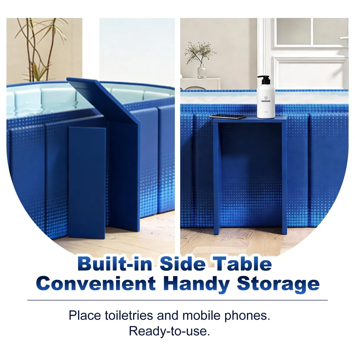 Vasca da bagno portatile da 150 cm con ripiano, vasca pieghevole per 2 persone, vasca da bagno pieghevole senza gonfiaggio per adulti, bagno di ghiaccio e vasca idromassaggio calda 2 in 1 per box