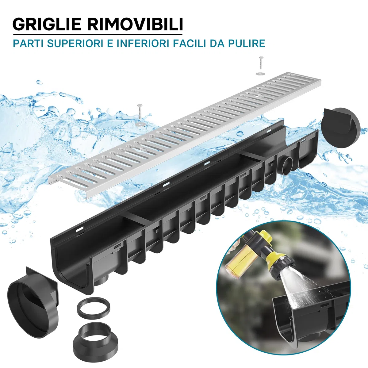 Wiltec Canale di scolo 1m con griglia per scarico acqua 1,5t Canaletta di drenaggio