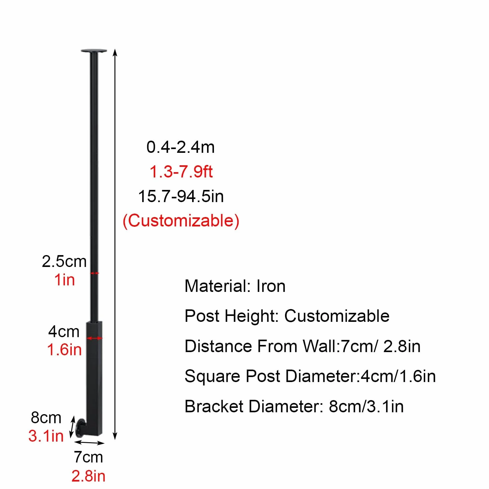 Ringhiera Per Scale Balaustre per scale personalizzabili in ferro nero per interni, Moderno ponte balaustre per case decorativo, Oro/bianco Colonna a balaustro per mansarda/corridoio(Black,0.5m/19.7in