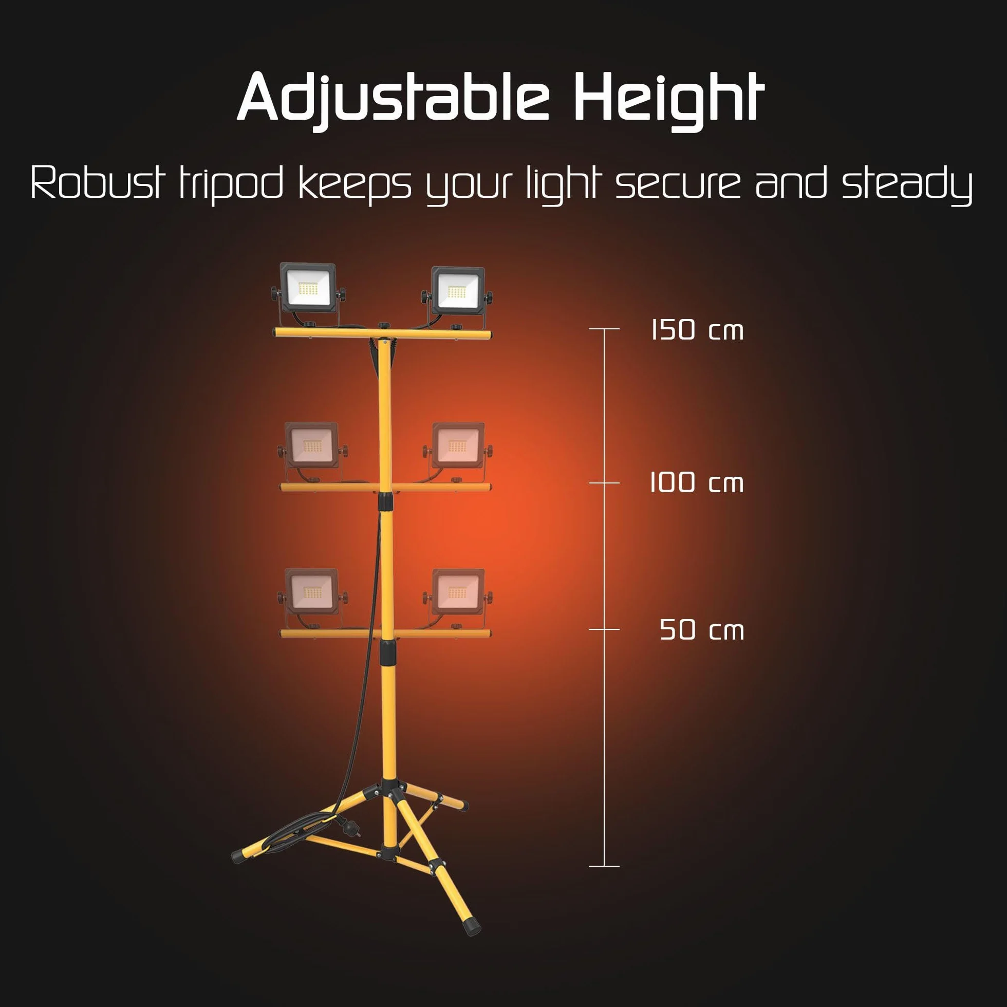 Ledvion - Faro LED su Treppiede 2x20W, 4000 Lumen, 6500K Luce Giorno, Impermeabile IP65, Lampada da Lavoro Doppia Regolabile per Interni ed Esterni, Lampada da Cantiere, Orientabile, Portatile