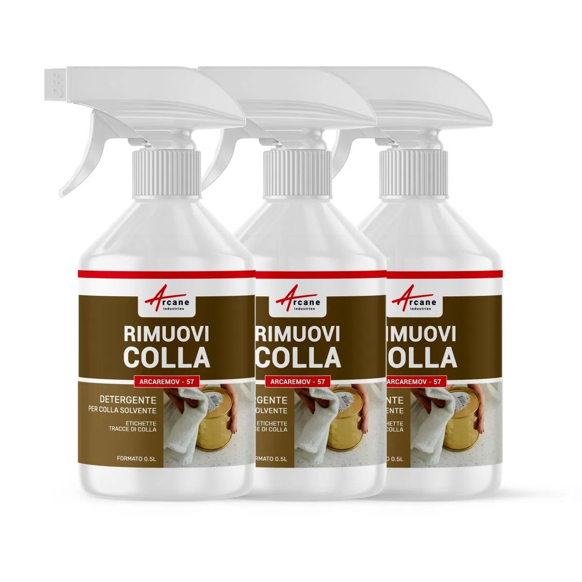 Rimuovi colla, Solvente per eliminare la colla - ARCAREMOV - 57-1,5 L (3 x 0,5 L) - ARCANE INDUSTRIES