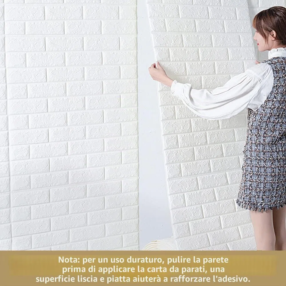 Pannelli Murali 3D Autoadesivi 70 cm x 20 M - Mattoni Effetto Pietra, Mattoni Adesivi Murali Impermeabili, Carta da Parati per Cucina, Camera da Letto, Soggiorno, Sfondo TV