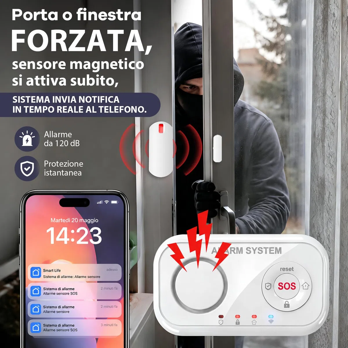 YISEELE Allarme Casa Senza Fili: Antifurto casa con Centrale 120dB e Controllo APP Gratuita - Proteggi famiglia e beni dagli intrusi in tua assenza - Salvavita Anziani – Compatibile Alexa & Google