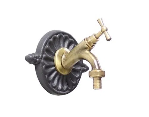 FONDERIA BONGIOVANNI Rubinetto in Ottone Finitura a Scelta con Rosone Liberty Piccolo per Fontana Vasca Lavello (Brunito)