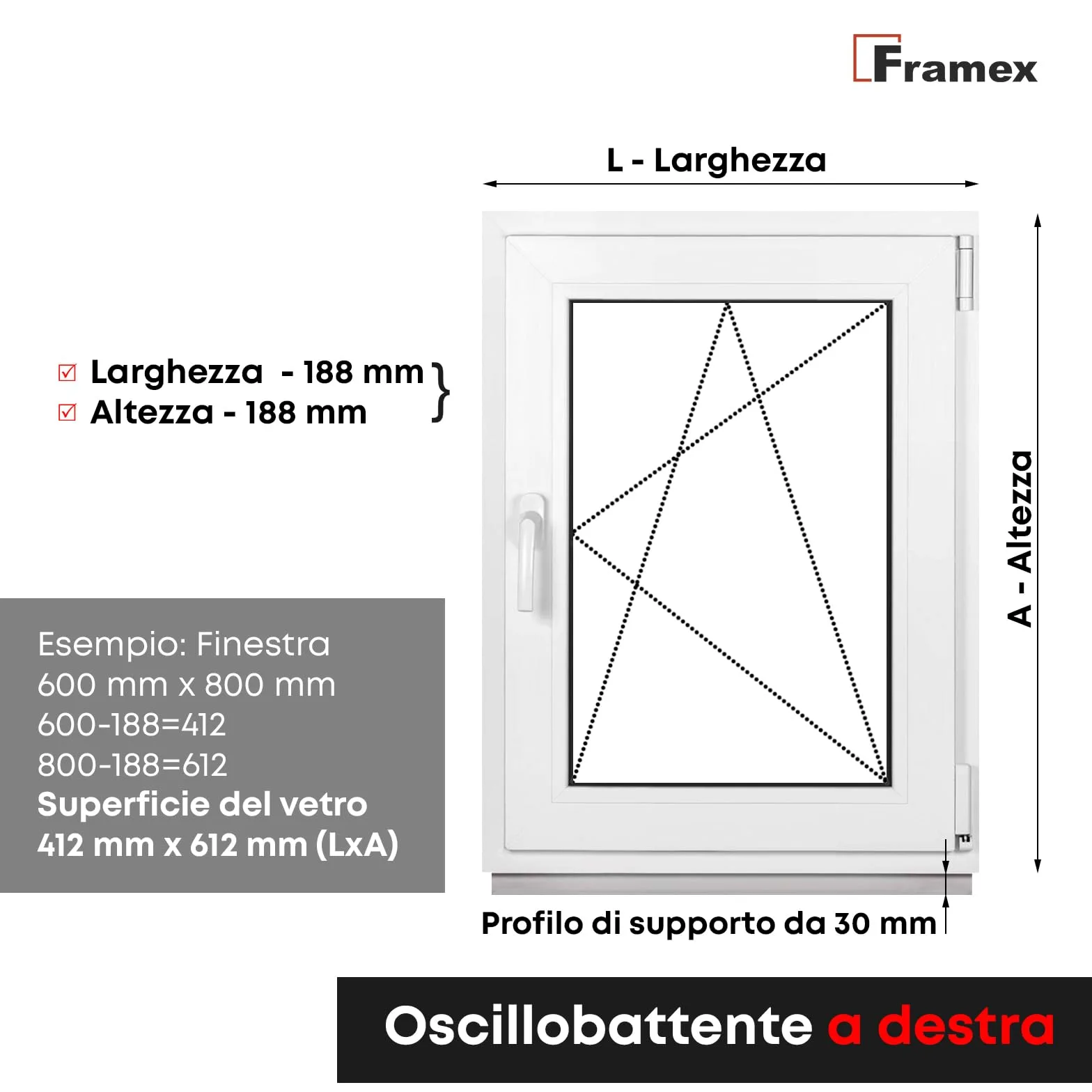Finestra in Plastica Bianca, Larghezza x Altezza 65 x 110 cm (650 x 1100 mm), Triplo Vetri (32 mm), Anta-Ribalta, Girevole DIN Destra – Premium