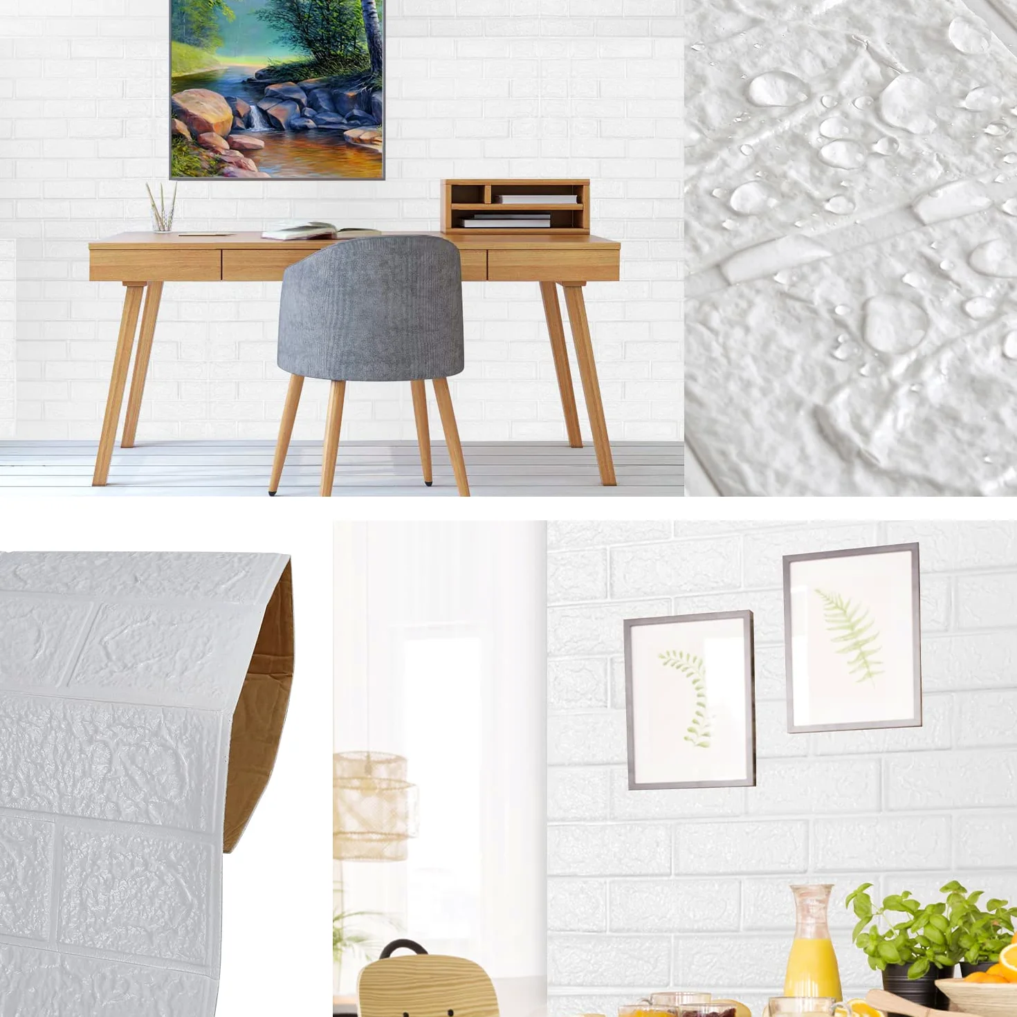 30 pezzi 3D pannelli murali 77x70cm autoadesivi per retro cucina, carta da parati mattone effetto pietra 5 mm, adesivi murali impermeabili, decorativi, per cucina, soggiorno, bianco