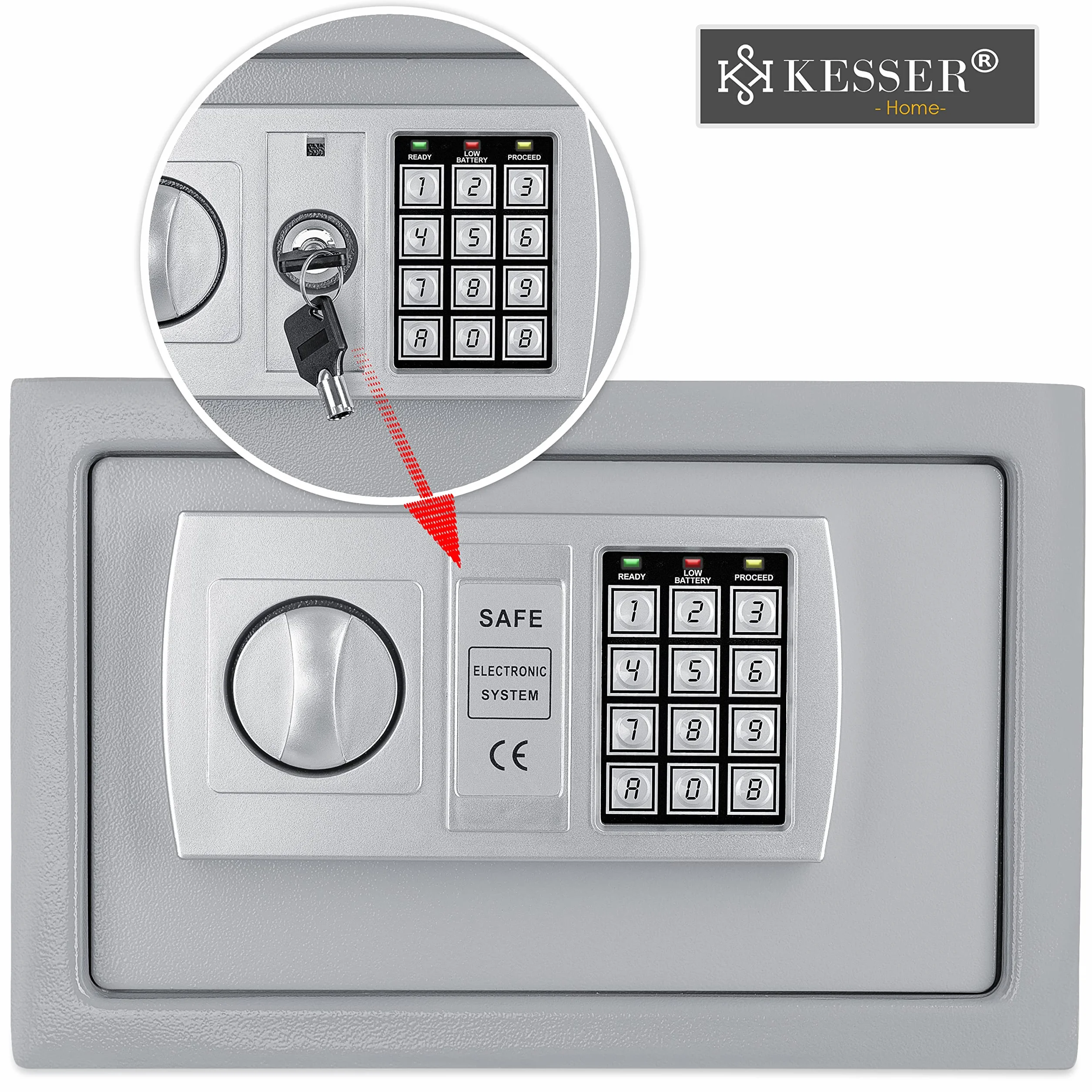 KESSER® Cassaforte Safe Serratura a combinazione elettronica 31x20x20 cm Display a LED Cilindri in acciaio, bianco