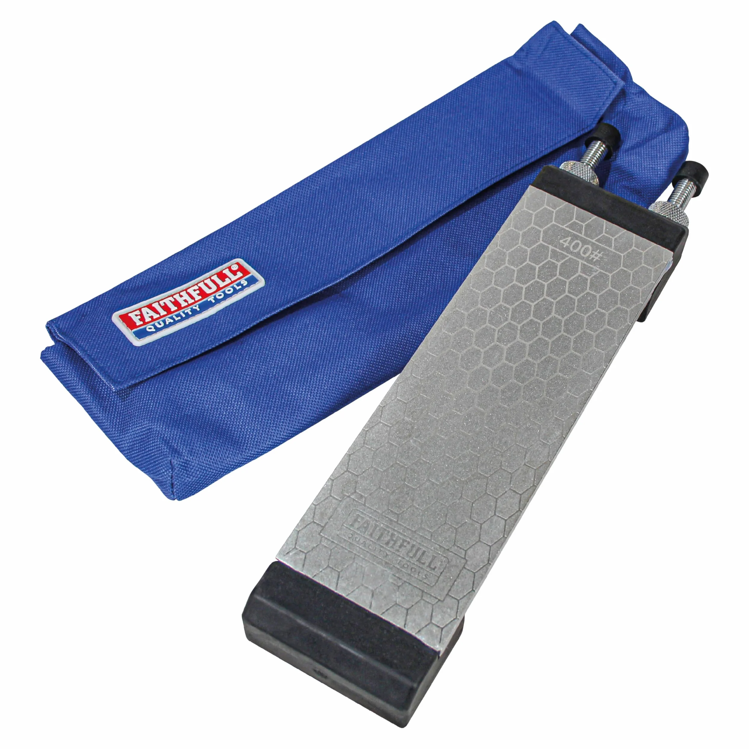 Kit di pietre diamantate per affilatura Faithfull a doppio lato - Pietra per affilatura con base di appoggio e custodia, grana 400G / 1000G per scalpelli, ferri da pialla e lame - 200 x 70 mm