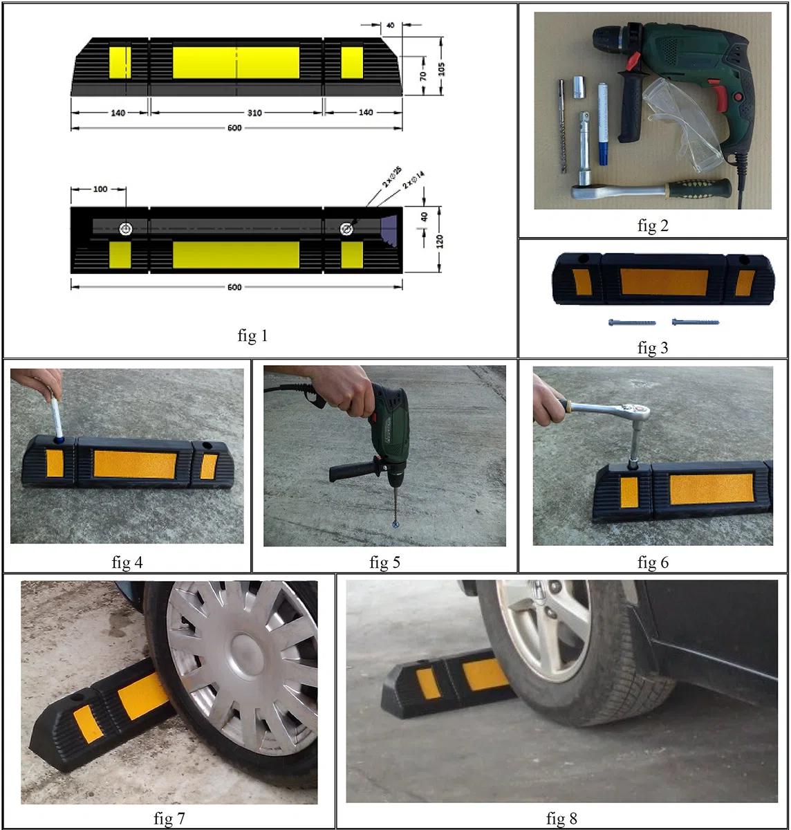 RWS-225 Fermaruote in Gomma per Parcheggi Commerciali o Personali e per Garages Privati, Nero e Giallo 60x12x10 cm (Pacco da 2)
