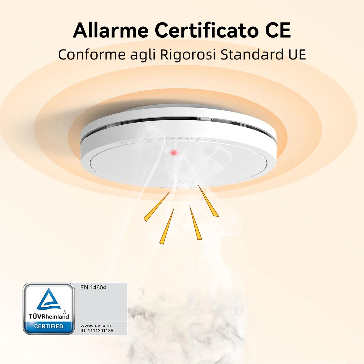 Rilevatore di Fumo con Batteria da 10 Anni, Allarme Incendio Conforme Allo Standard EN14604, 6 Pezzi