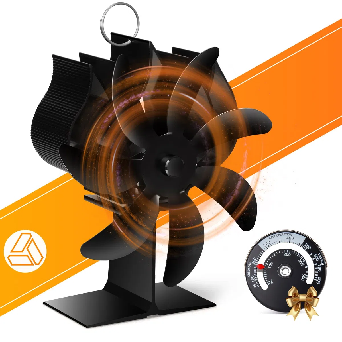 Nauotk Ventilatore per Stufa a Legna: 7 Pale Ventola Stufa a Legna,Ventilatore Stufa con Termometro, Ecologico Calore Ventola Senza Elettricità Alimentato,Silenzioso Stufa a Pellet (7 Pales)