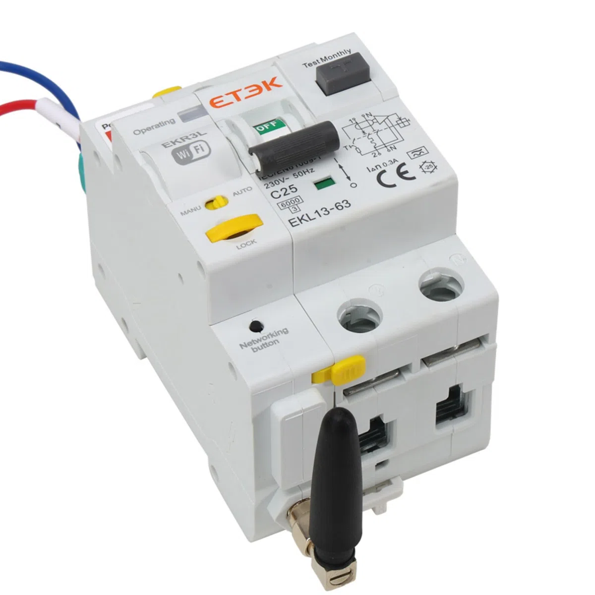 Differenziale Ricaricabile tramite WIFI - 25A 300mA - RCBO con Protezione da Sovracorrente - Superimmunizzato Classe A - Controllo Remoto tramite App Tuya