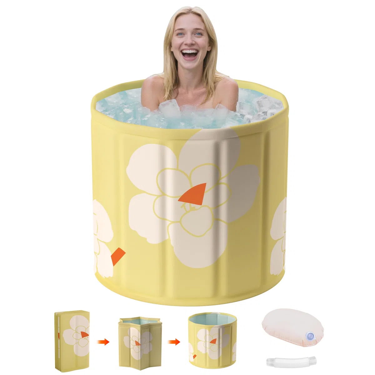 Vasca da bagno Portatile per Adulti - Vasca da Bagno Freestanding con Doccia Spa, Termoregolazione Ghiaccio/Caldo,Ideale per SPA Domestica e Viaggio- Versione Compact 70x65 cm Giallo