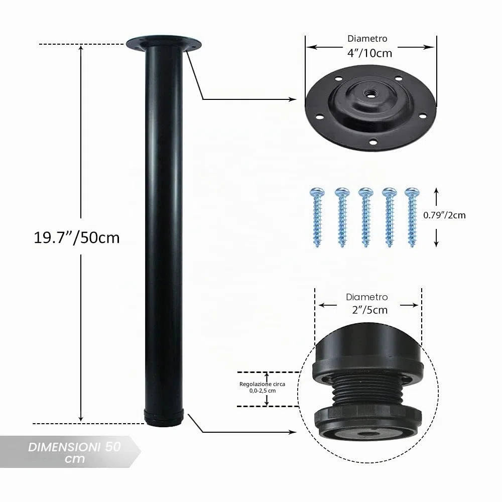 QLLY Set di 4 gambe regolabili in metallo, alte 50 cm, per scrivania e tavolo da ufficio, set di 4 (50 cm, nero)
