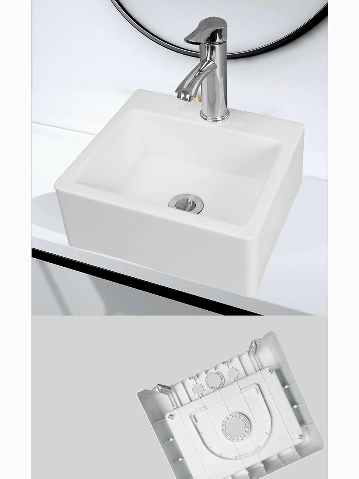 Bianco Lavello Quadrata, 33.5x29x13cm/13x11.4x5inch Lavatoio Lavapanni Monoblocco in Resina PP, Lavello Angolare da Bagno per Lavanderia Garage Bagno Guardaroba WC 75cm Conduttura Fognaria