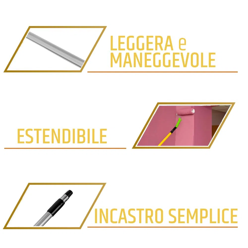 PENNELLIFICIO 2000 | Asta Telescopica Allungabile in Alluminio per Rullo, Completa di Cono, Superleggera, Indicata per Verniciare, Lunghezza da 110 cm a 200 cm - Made in Italy