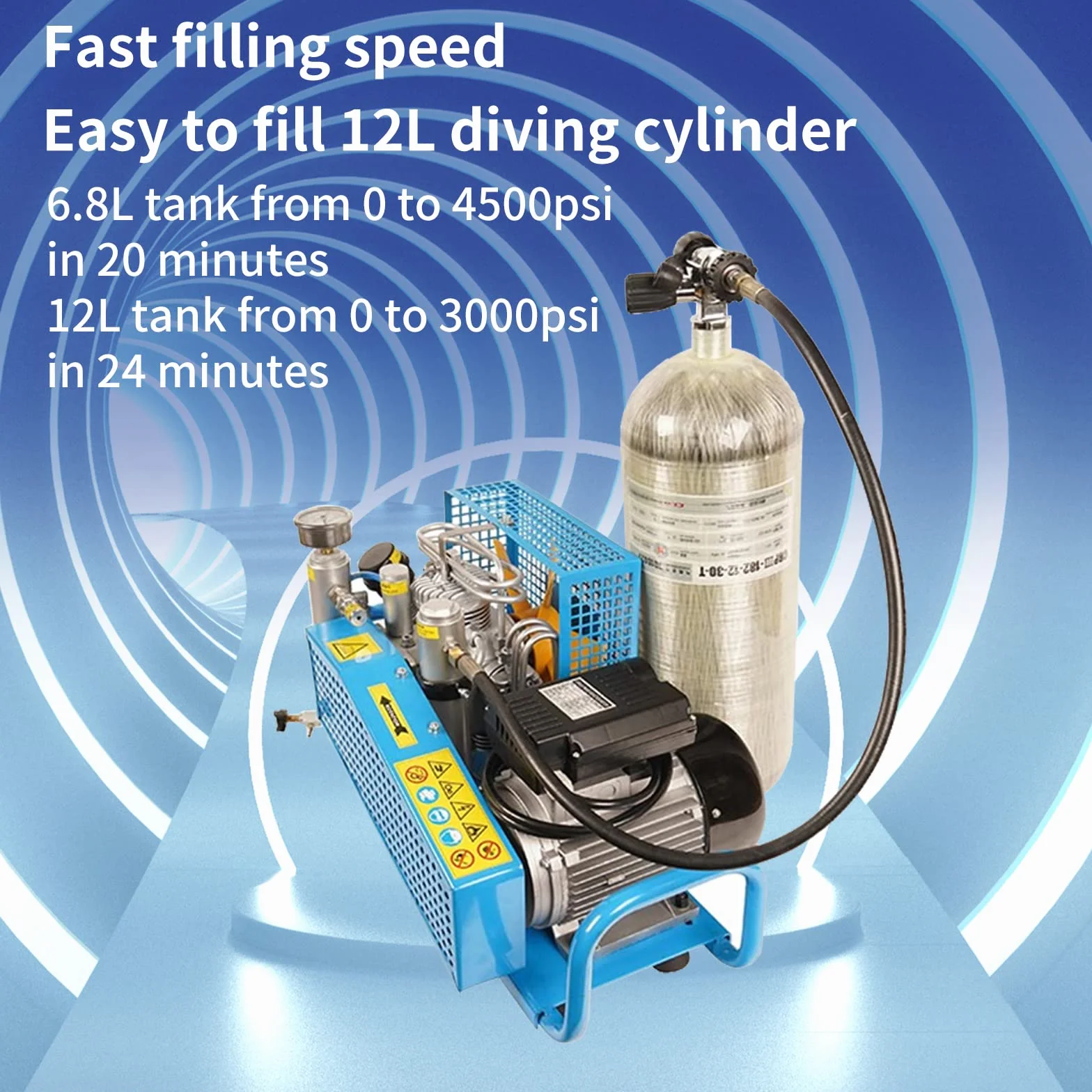 TUDIVING-4500Psi Compressore d'aria subacquea, compressore d'aria Pcp, compressore subacqueo ad alta pressione per il riempimento del serbatoio subacqueo/pistola ad aria compressa (220V Automatic)