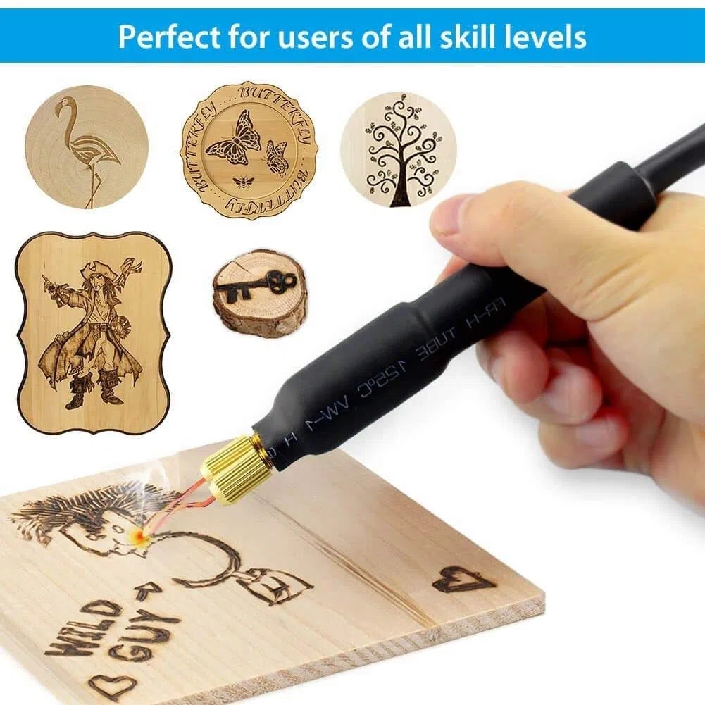 ele ELEOPTION 220V Pirografo Macchina 60W Multifunzione Pirografia Strumento Kit professionale per bruciare il legno (Doppia Penna e Doppia Presa con Display Digitale)