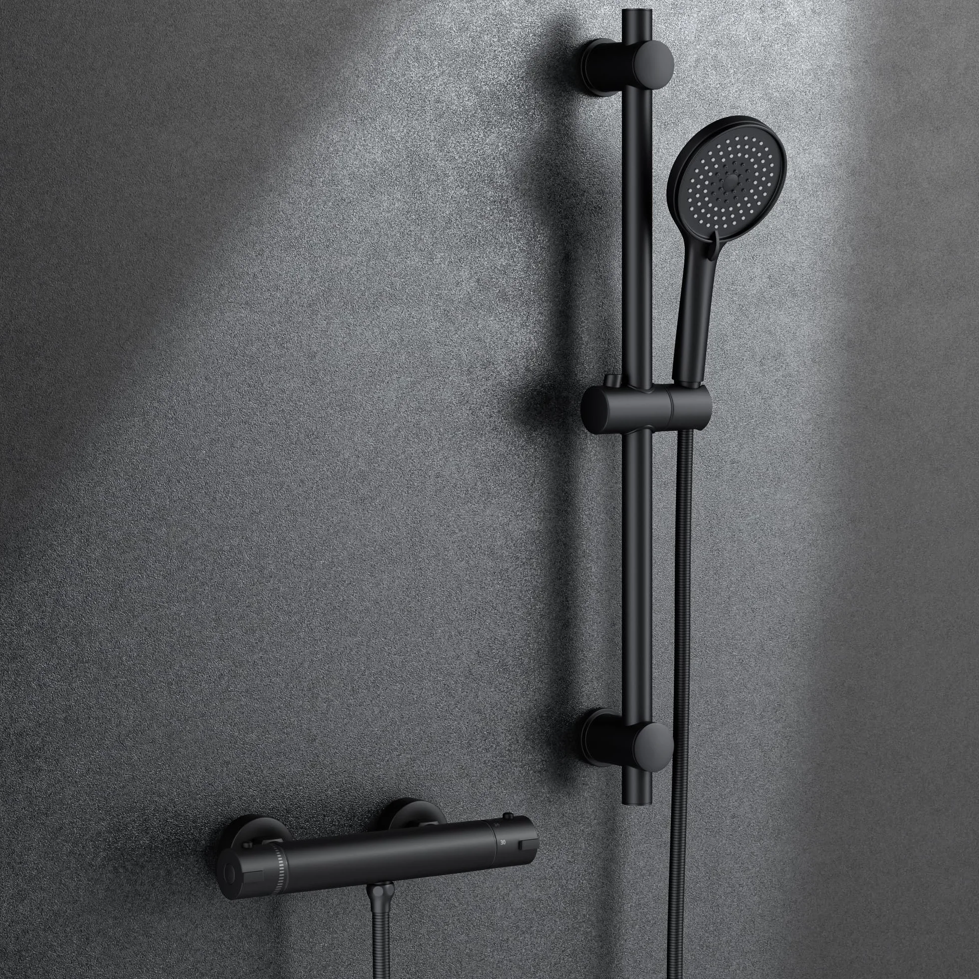 MORADO Miscelatore Doccia Nero con Asta Doccia 70 cm,Set Colonna Doccia Nera con Flessibile e Supporto,Flessibile Doccia 150cm, Doccetta con 3 Funzioni