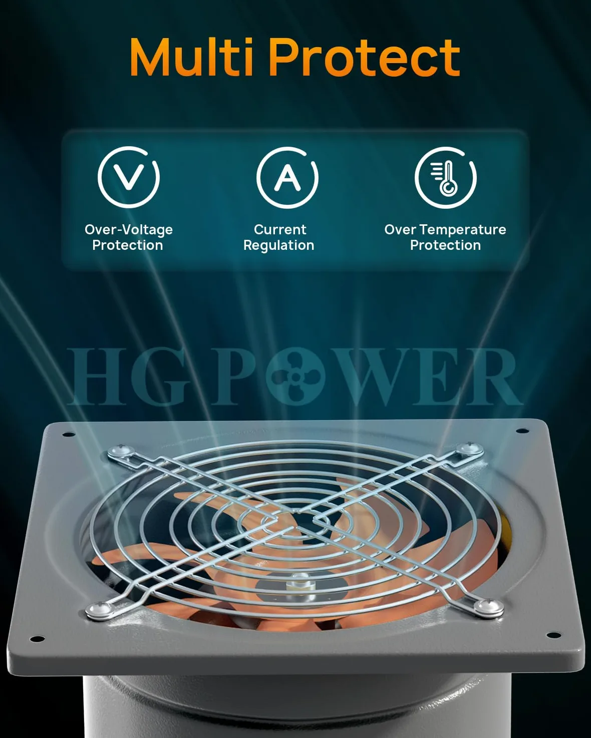 HG Power Ventilatore 200 mm 980 m³/h silenzioso con valvola di ritorno, potente ventilatore da parete con presa europea, per cucina, bagno, garage, cantina, grigio