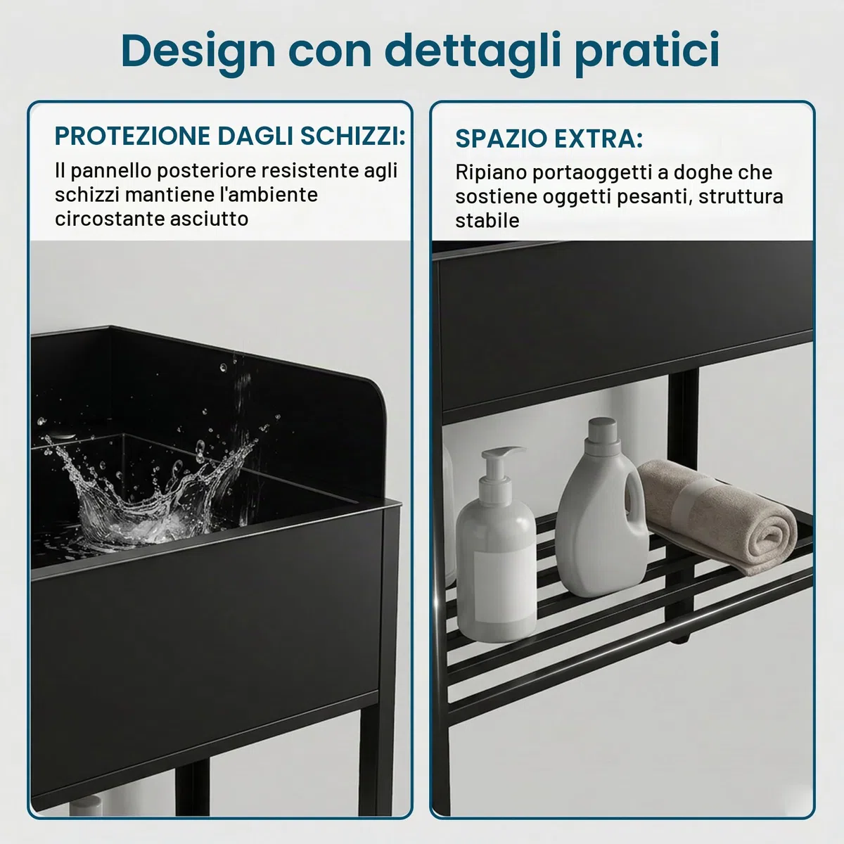 Lavandino Inox con Mobiletto, Lavatoio da Esterno e Giardino Autoportante con Paraspruzzi su 3 Lati, Vasca Lavanderia Altezza 92cm con Miscelatore, Lavello per Garage, Officina(60 x 45 x 92cm)