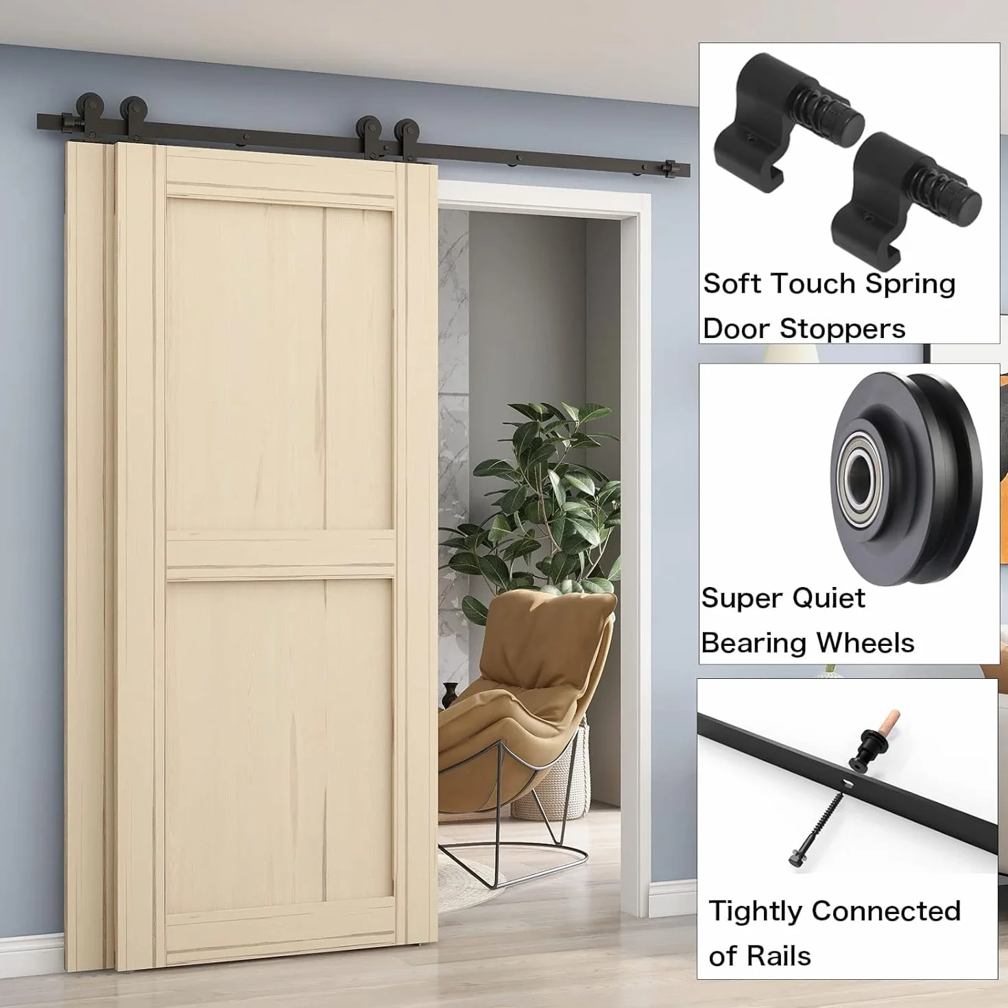 5FT/152CM Binario per Porta Scorrevole Kit per Coincide Doppia Porta Barn Bypass Sistema Nero Forma T