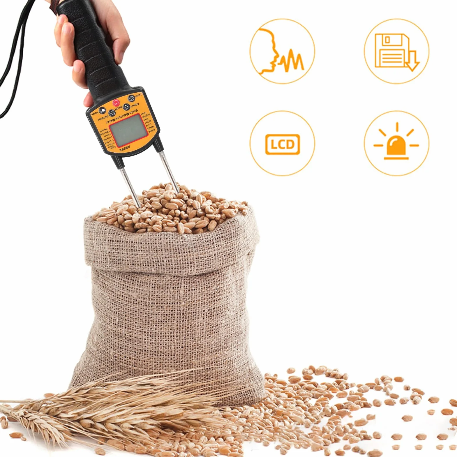 Tester Digitale per Misuratore di umidità per Cereali, Misuratore di umidità Multifunzionale, Misuratore di umidità per Cereali, Mais, Pepe, caffè, Cacao, Fave, Prevenendo Muffe