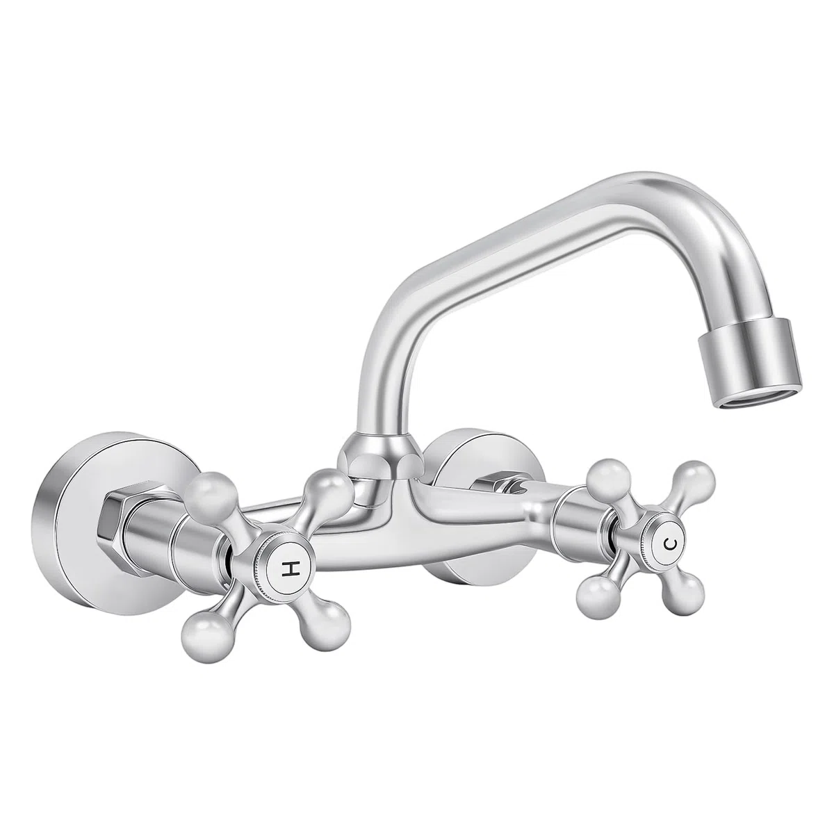 Rubinetto da cucina da parete in ottone, rubinetto a 2 maniglie, rubinetto a parete, girevole a 360 gradi, rubinetto a U, risparmio d'acqua, senza schizzi, cucina, bagno, giardino, guarnizione in rame
