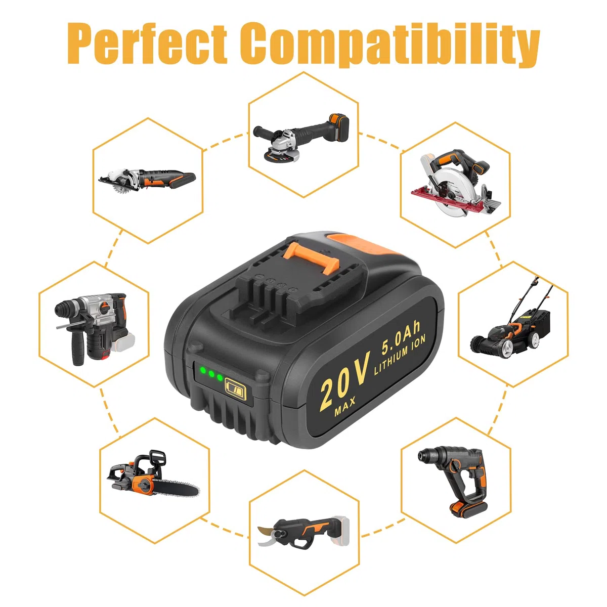 5000mAh Batteria Sostitutiva per Worx 20V WA3553 WA3551 WA3556 WA3551.1 WA3644 WA3572 WX390 WX176 WX178
